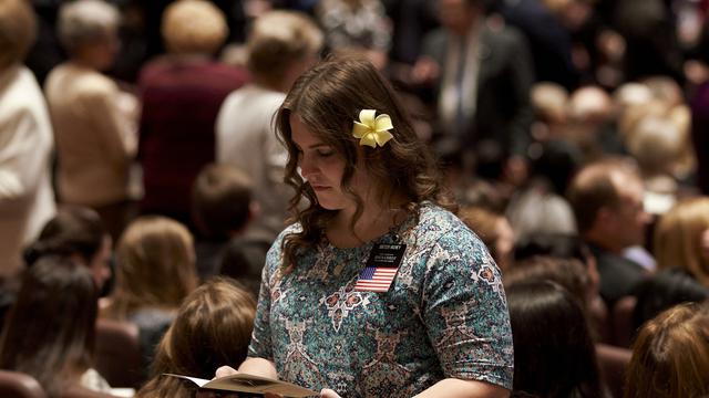 Uma das muitas missionárias da Igreja que participaram no funeral do Presidente Thomas S. Monson na sexta-feira, 12 de janeiro de 2018.