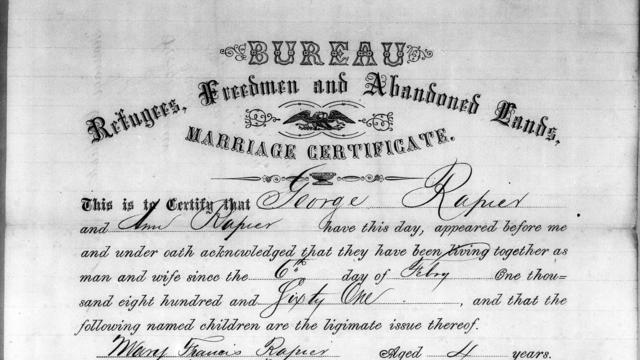 Certificado de Casamento, Projeto Freedmen's Bureau. 
